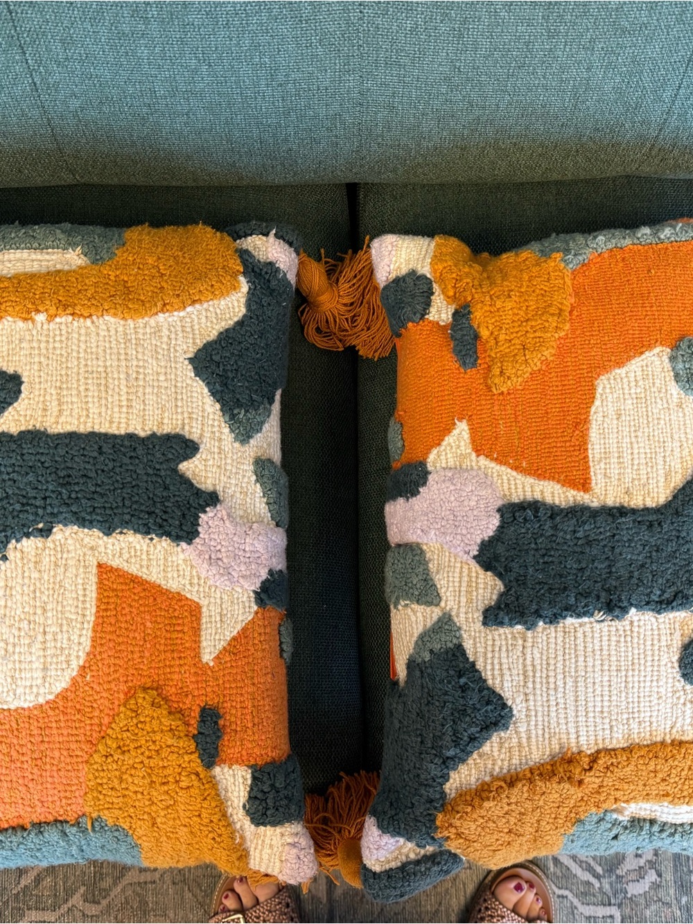 Set of 2 Handcrafted Orange and Green Abstract Tufted Throw Pillow - Target